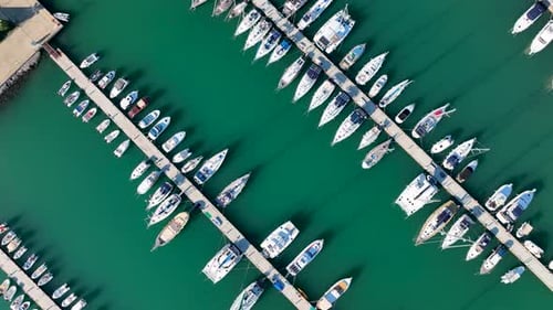 Yachts in the Port Aerial View 4 K Alanya Turkey