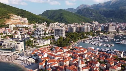 Bird's Eye View of Big Coastal City with Old and Modern Parts