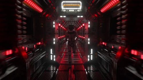 Un astronaute traverse un tunnel vers un autre compartiment de la porte spatiale