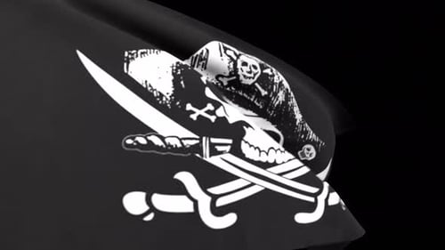 Gritty Waving Pirate Flag with Skull and Crossed Swords Animation