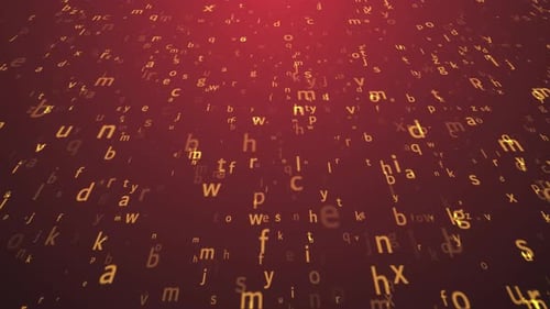 Die Buchstaben des englischen Alphabets fliegen von rechts nach links
