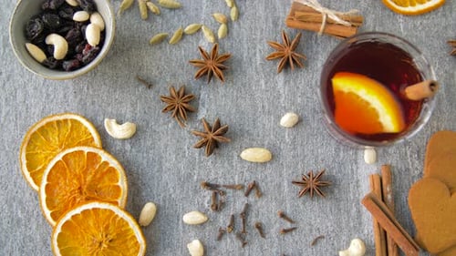 Festive Mulled Wine Overhead Still Life Presentation