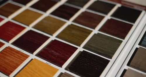 Dolly Shot Palette with Painted Wood Samples to Select the Color of Wood Products