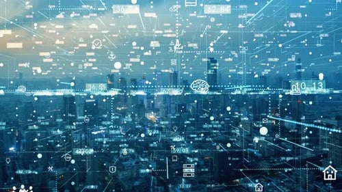 smart Connected city skyline. Futuristic network concept, city Technology.