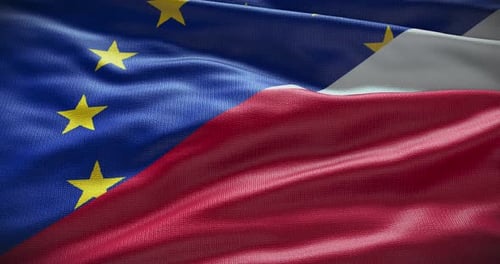 Realistic Waving Flags of European Union and Poland