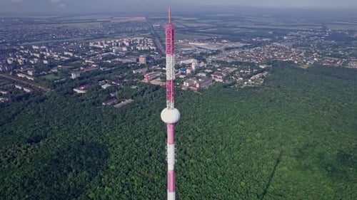 Fly Around Large Area of Large Telecommunications Tower