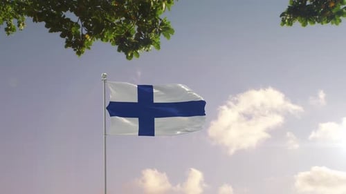 Waving Finland Flag with Modern City Background
