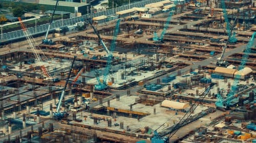 Time Lapse of Construction Site with Heavy Construction Machinery in Metropolis