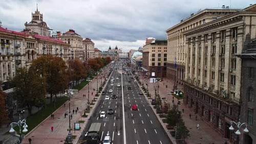 Aerial View of Kyiv city center, central street Khreshchatyk