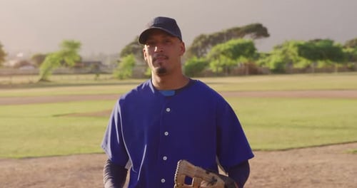 Baseball player looking at camera