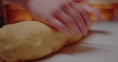 Woman Kneading Dough Making Bread Using Traditional Recipe