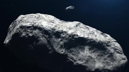a large number of asteroids fly in outer space.
