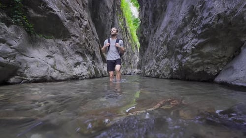 Adventurous teenager in the canyon.