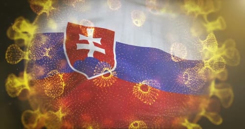 Slovakia Flag With Coronavirus Microbe Centered