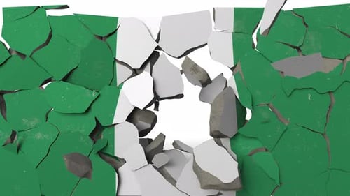 Destroying Wall with Painted Flag of Nigeria