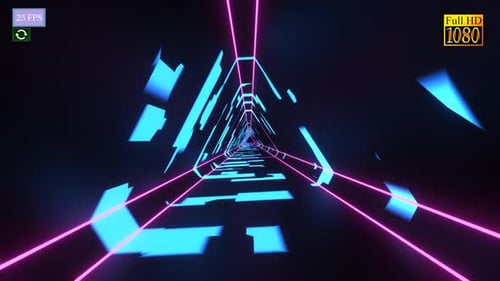 Futuristic Neon Geometric Tunnel Travel Loop Background