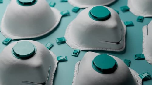 Endless loop animation of protective masks. Close-up of medical equipment.4kHD