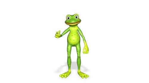 3D Animated Green Frog Character Performing Various Gestures