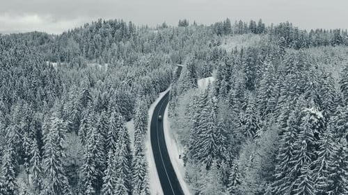 Aerial Winding Road in Winter