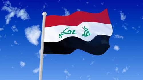 Realistic Waving Iraq Flag Against Blue Sky with Clouds