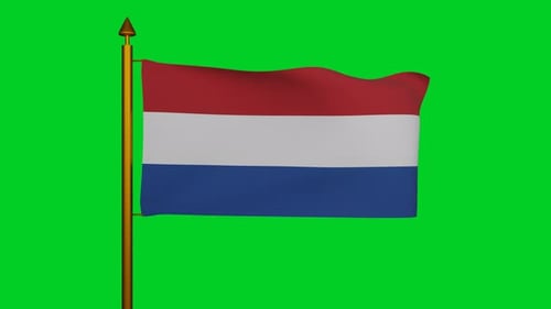 Waving Netherlands Flag on Green Screen