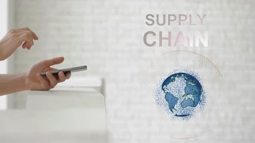 Futuristic Holographic Globe and Supply Chain Text Animation