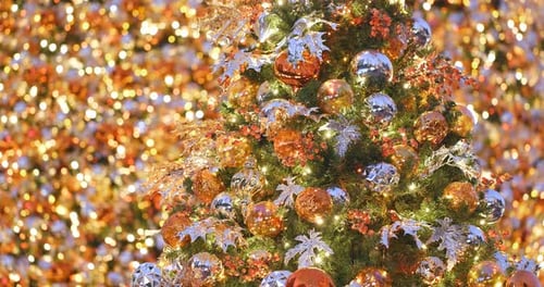 Decorated Christmas Tree with Warm Festive Lights