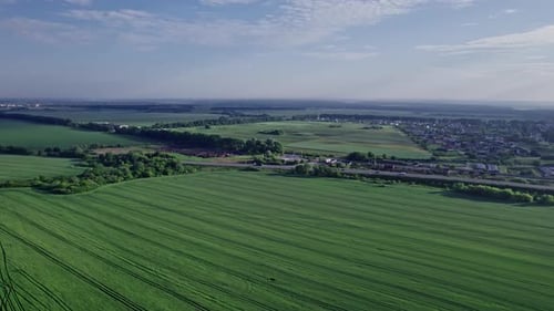 Aerial View of Green Fields and Rural Landscape
