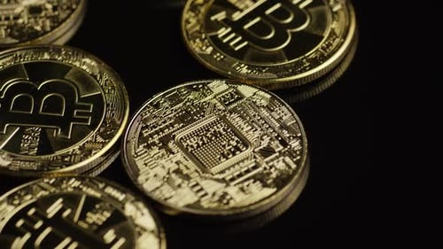 Rotating shot of Bitcoins