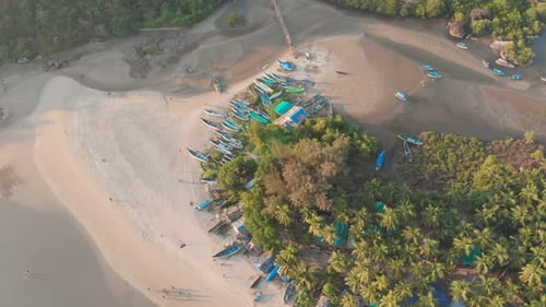 The Beautiful Nature of the State of Goa Near the Palole Beach at Sunset and Fishing Boats