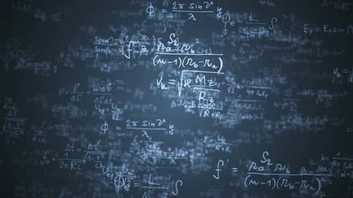 Animated Flying Mathematical Formulas on Dark Science Background