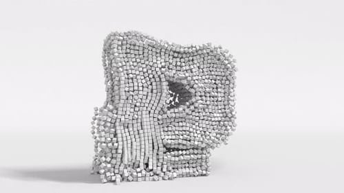 Collapsing Ruble Sign Made of Blocks