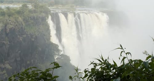 Stunning view on the largest waterfall in the world, Victoria Falls, Zambia, 4k