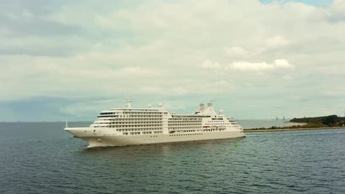 Gorgeous Aerial View of a Beautiful White Cruise Ship