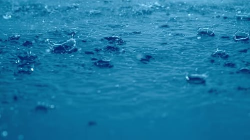 4K 30fps, Heavy rain in puddle, Slow Motion