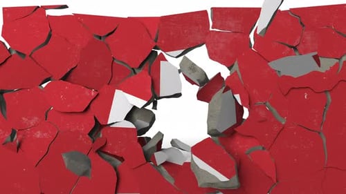 Destroying Wall with Painted Flag of Switzerland