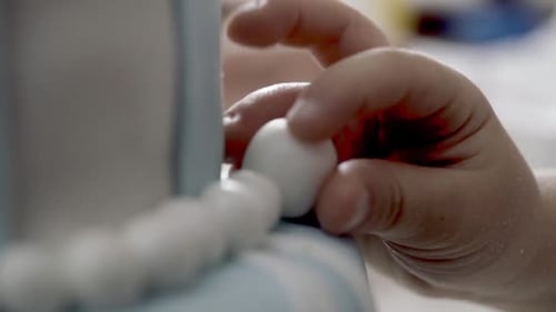 Close Up Shot of a Beautiful Blue and White Cake