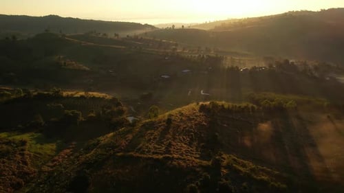 4K Aerial view of Mountains landscape with morning fog.