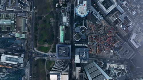 Overhead Top Shot of Downtown Skyscrapers in Financial and Economic Borough