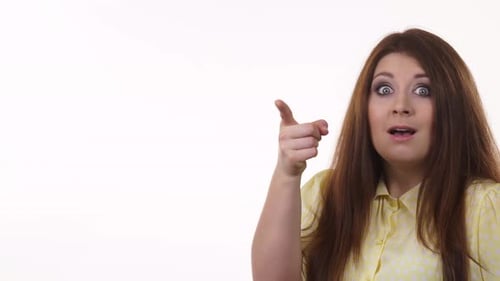 Expressive Woman Gesturing and Reacting to Announcements