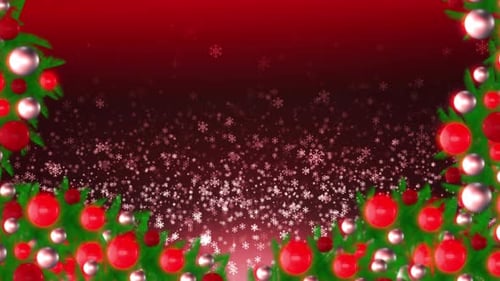 Christmas Festive Background with Falling Snowflakes and Ornaments