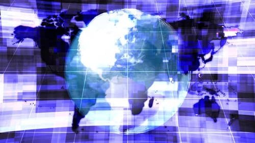 Animated Digital Globe with Futuristic World Map Background