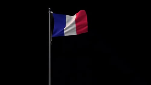 Realistic Animated French Flag Waving on Flagpole