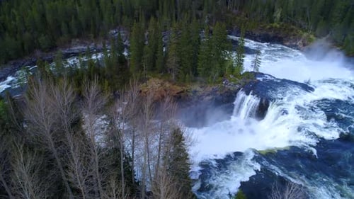 Aerial View of a Waterfall in a Forest