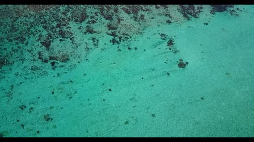 Aerial top down scenery of tropical seashore beach vacation by aqua blue ocean with clean sandy back