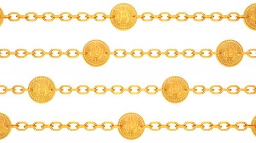 Golden Bitcoin Blockchain Transaction Chains Moving Left and Right - 4K