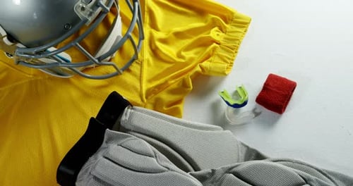 American Football Gear Displayed Overhead
