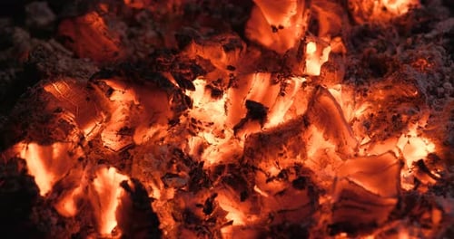 Glowing Embers and Ashes Burning in the Dark