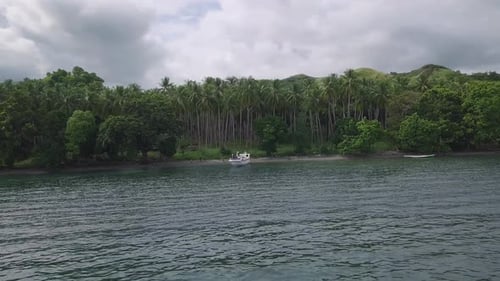 Aerial View of the Tropic Island and the Boats in the Ocean