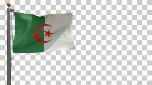 Flagge Algeriens auf Fahnenmast mit Alphakanal - 4K